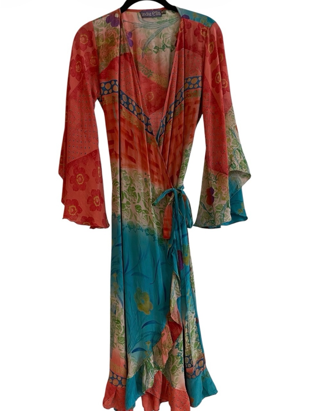 Indie Ella - Coral & Teal Floral Wrap Dress